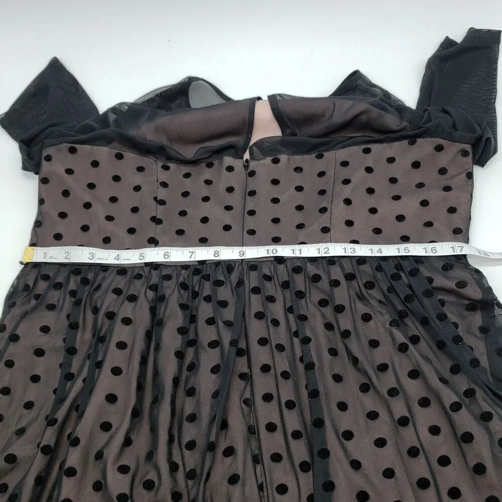 Motherhood Maternity Dress Womens Medium Polka Dot Mesh Overlay Long Sleeve